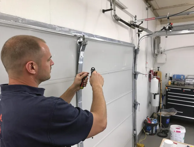 Before and after garage door dent repair by Pineville Garage Door Repair in Pineville
