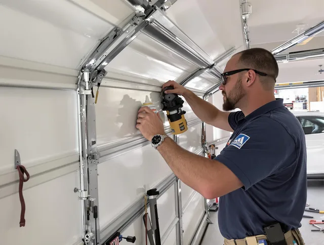 Pineville Garage Door Repair technician quieting a noisy garage door in Pineville