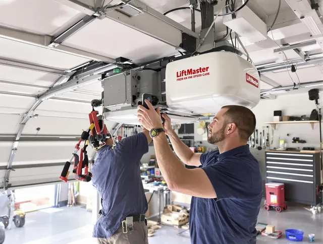 Pineville Garage Door Repair technician performing advanced diagnostics on garage opener in Pineville