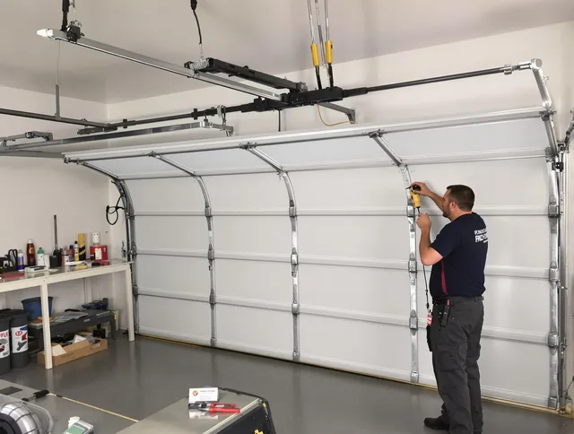 Pineville Garage Door Repair certified technician performing overhead door system repair in Pineville